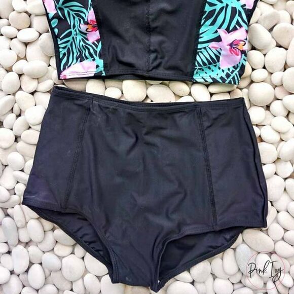 NWT Large: Tropical Print High Waist Two Piece RUNS SMALL - Picture 2 of 4